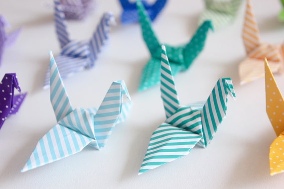 80 Multi Pattern Origami Paper Cranes Handmade Birds Japanese Print Chiyogami Candy Color Mixed