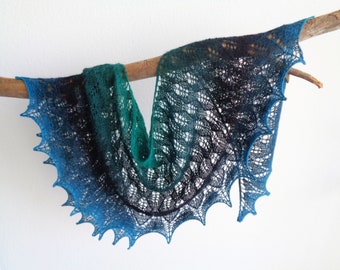 Lace stole "Magic Forest" with colour gradient, lace shawl made of wool from Merino sheep