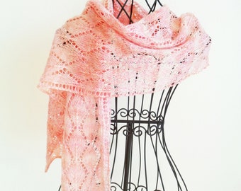 Lace scarf, summer lace, knitted scarf "Rose Quartz" with cotton