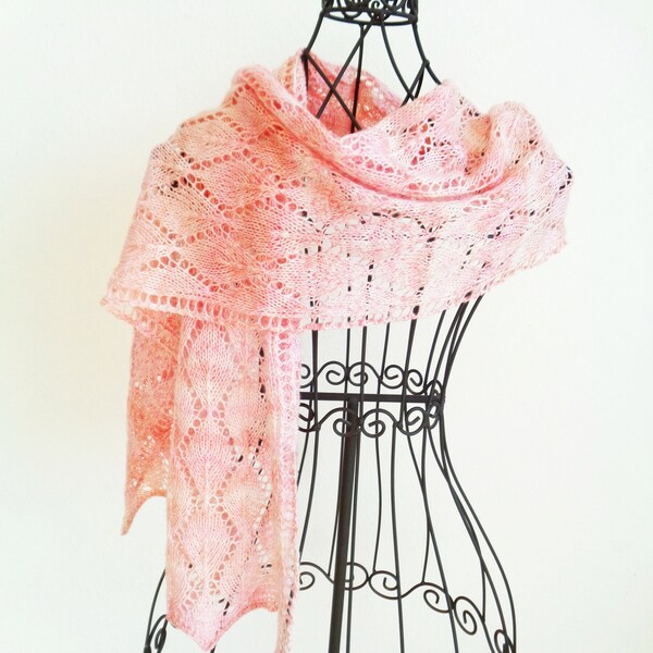 Lace scarf, summer lace, knitted scarf "Rose Quartz" with cotton