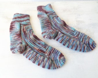 Hand-knitted socks "Leila" in a patchwork pattern, unique in beautiful colors