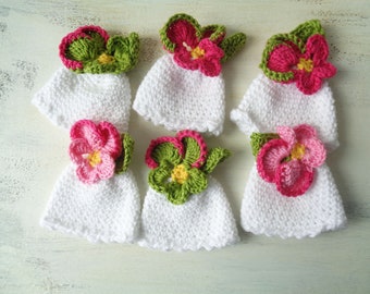 Set of "Pansies" made of cotton, crocheted, six egg warmers