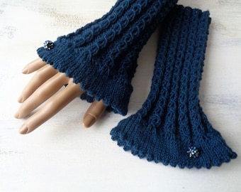 Lace cuffs "blue moon", wrist warmers, arm cuffs, fingerless mittens