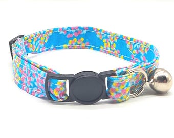 Cat Collar -  Summer blue floral breakaway safety collar