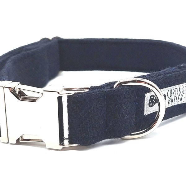 Classic Navy Tweed Adjustable Dog Collar | collar with matching lead and bowtie | dog bowtie