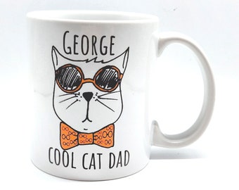 Personalised Cool Cat Dad Mug | Personalised Mug and Coaster Set | Personalised Coaster