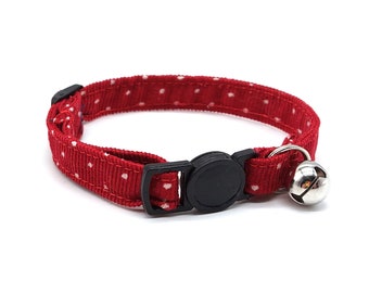 Cat Collar -  Red Spotty Corduroy breakaway safety collar