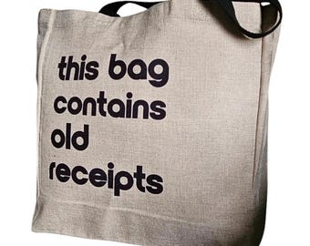 Large Faux Hessian Shopping Bag | This Bag Contains Old Receipts | Novelty Shopping Bag |