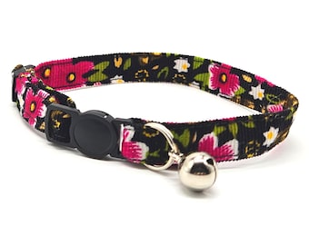 Cat Collar - pink rose fabric breakaway safety collar