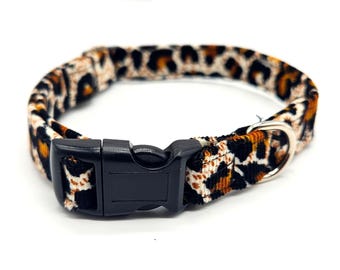 Brown leopard print adjustable dog collar