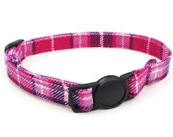 Cat Collar - pink plaid tartan - quick release safety clasp