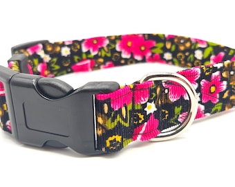 Pink rose floral adjustable dog collar