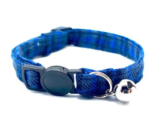 Cat Collar blue plaid tartan - quick release safety clasp