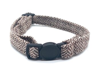 Cat Collar herringbone - quick release safety clasp with matching bowtie