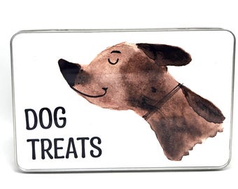 Smiling happy dog metal treat tin