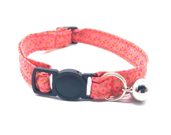 Cat Collar -  red and pink abstract diamond breakaway safety collar