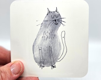 Happy Grey Cat Coaster