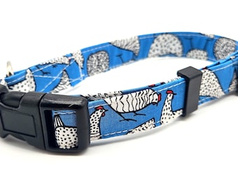 Blue chicken design dog collar | adjustable dog collar