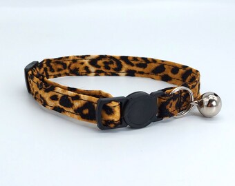 Cat Collar - Brown leopard animal print with quick release breakaway clasp