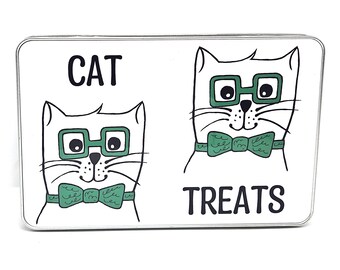Green bowtie Cat metal treat tin