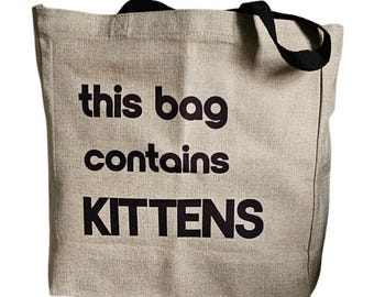 Large Faux Hessian Shopping Bag | This Bag Contains KITTENS