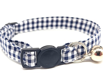 Cat Collar - navy gingham breakaway safety collar