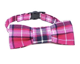 Cool Cat Bowtie in pink plaid check tartan - Hipster Cat