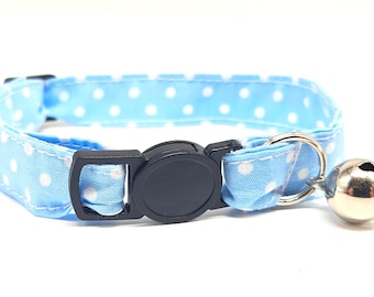 Cat Collar - light blue spot fabric breakaways safety collar