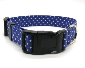 Adjustable Dog Collar in Navy Blue Spot