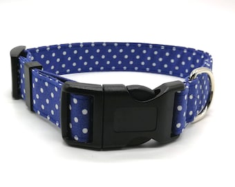 Adjustable Dog Collar in Navy Blue Spot