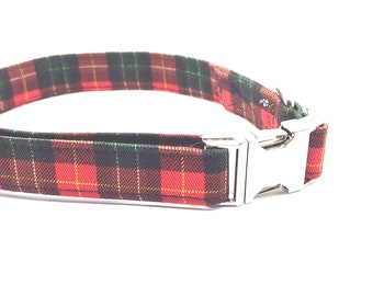 Dog Collar - Red Plaid Check Dog Collar - matching lead