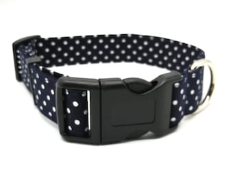 Dark Navy Blue Spotty Adjustable dog collar