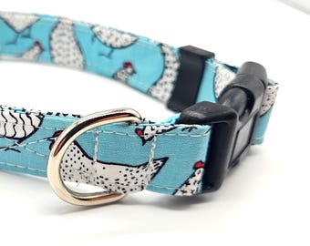 Duck egg blue chicken design dog collar | adjustable dog collar