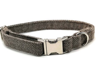 Classic Herringbone Adjustable Dog Collar | collar with matching lead and bowtie | dog bowtie