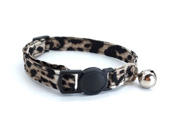 Cat Collar -  Black and grey leopard print with breakaway safety clasp