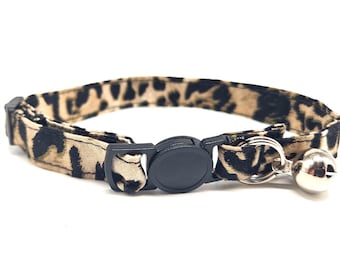 Cat Collar -  Black and grey leopard print with breakaway safety clasp
