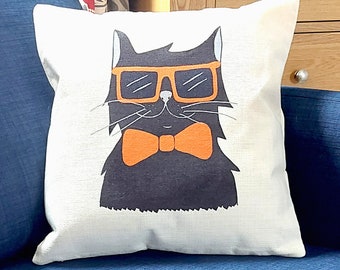 Cool Black Cat with Sunglasses Cushion