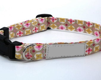Adjustable pink geometric daisy dog collar