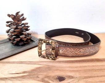 Colorful Vintage Leather Belt. Geometric Mid Century Modern  display picture 2