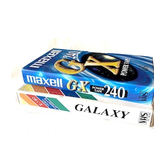 Maxell vintage recording VHS cassette tapes, videocassettes for  240 and 180 minutes recording times.