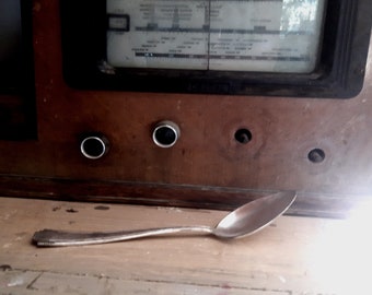 Vintage silver plated large heavy brass tablespoon, soup spoon
