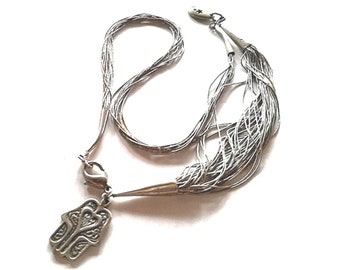 HAMSA pendant multi strand sterling silver protection amulet necklace, evil eye protection, good luck charm necklace