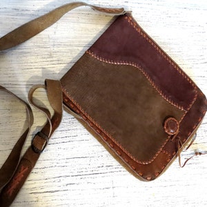 Vintage handgefertigte Damen Wildleder Tasche lange Riemen rustikale 3 Farben rechteckige Ledertasche mit markanten Stichen