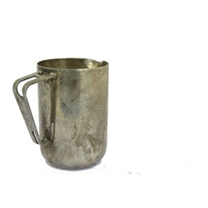 Silver plated vintage brass cylindrical creamer milk pitcher with handle