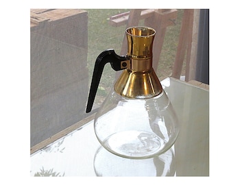 Mid century modern gold pyrex glass coffee pot with black bakelite handle
