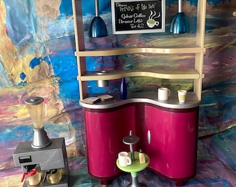 Bratz coffee shop, retro cafe play set with a coffee maker, blender and coffee mugs