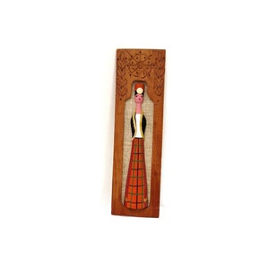Japanese vintage wall decoration. Wood and burlap Japan wall hanging souvenir.