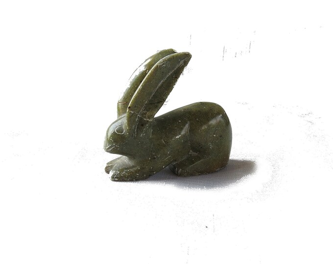 Green Stone Rabbit Figurine Vintage Primitive Hand Carved Etsy