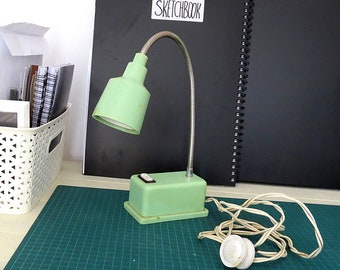 Mid century modern light green flexible office desk lamp light, true vintage 60s lighting
