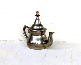 Vintage oriental ornate silver plated small copper turkish coffee pot